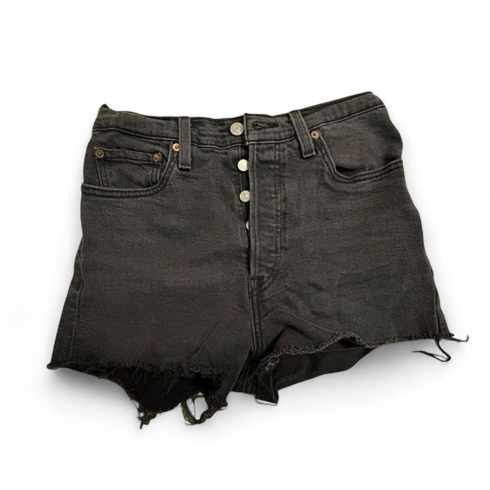 Levis 501 High Waisted Black Denim Shorts Button Fly Cutoffs